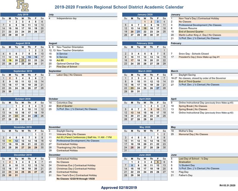 Revised District Calendar for 2020 Featured Photo