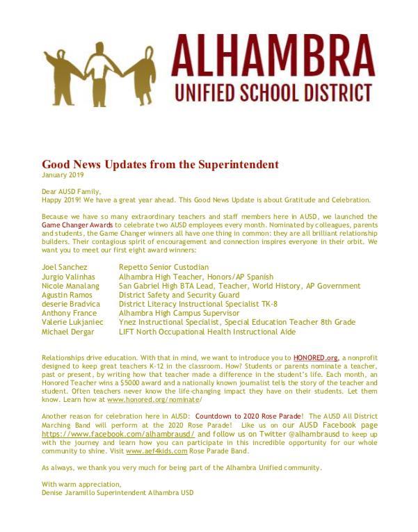 Good News Updates from the Superintendent Featured Photo