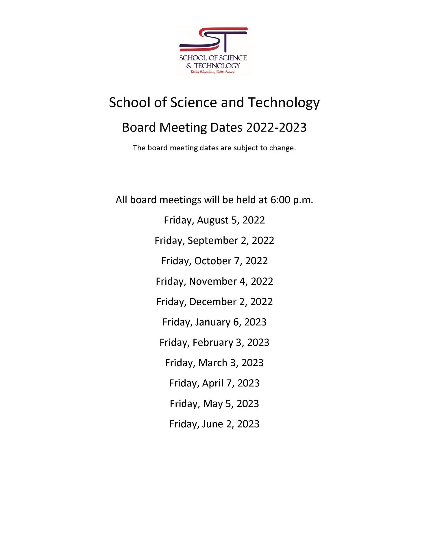 SST Board Meeting Dates