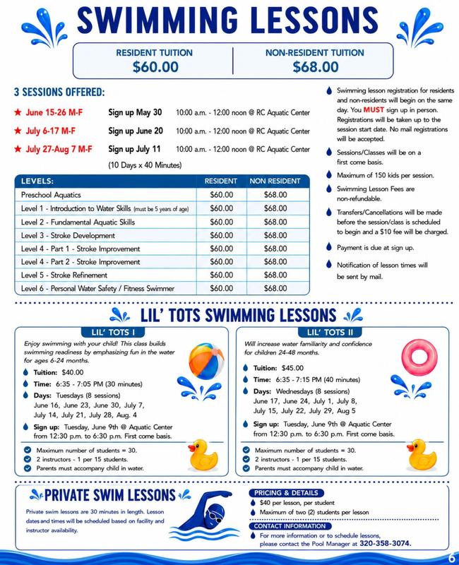 Swimming lessons info
