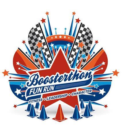 Colorful graphic featuring a star and checkered flags promoting a fun run event.