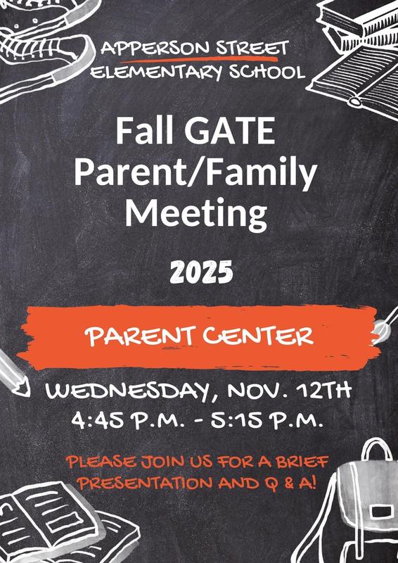 Fall GATE Parent/Family Meeting, November 12th at 4:45PM