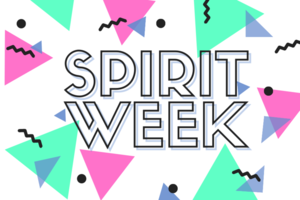 Colorful geometric shapes with the text 'SPIRIT WEEK' in bold font.