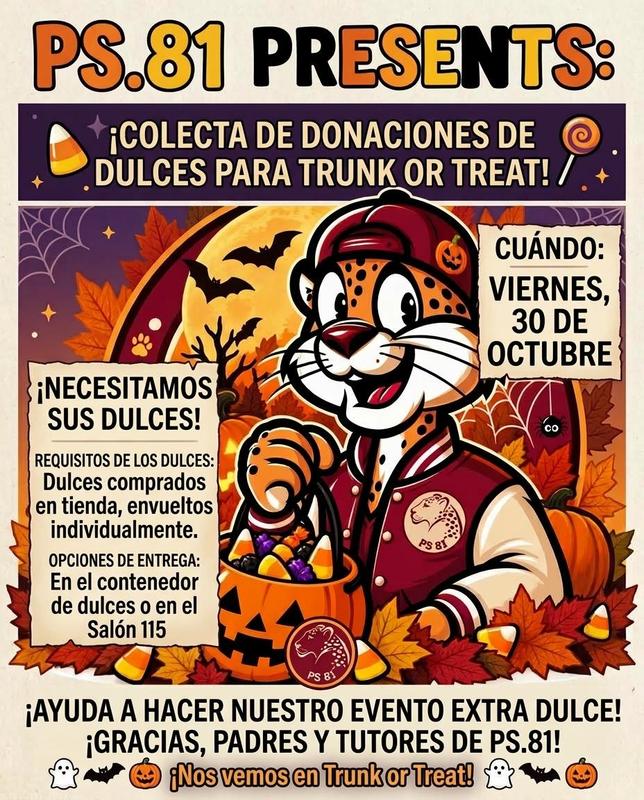 Trunk or Treat on October 30th. Please help with donating candy! - Spanish