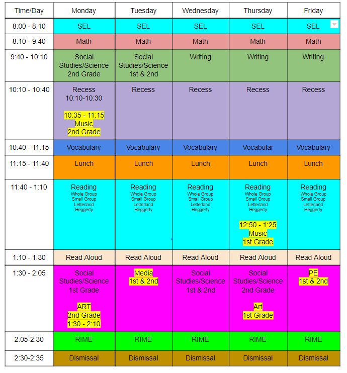 Schedule Janell Willard Midway Elementary School