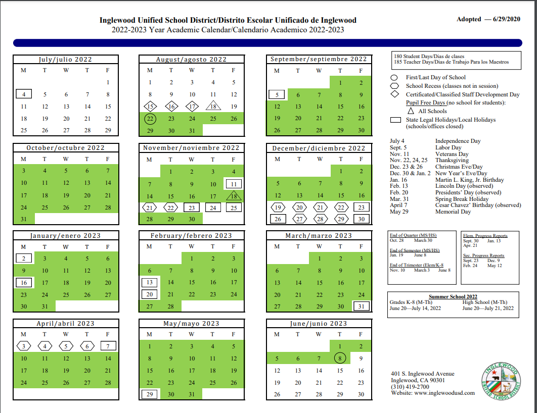 School Calendars – About Us – Inglewood Unified School District