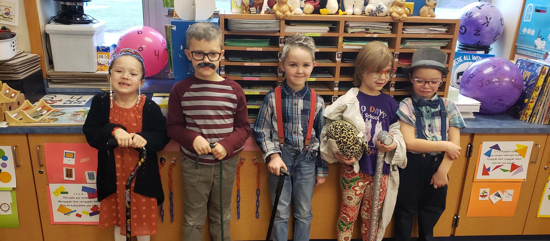 kindergarten students dressed like they are 100