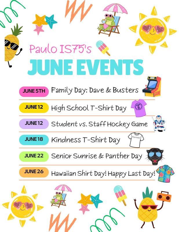 List of June Events taking place at the school.