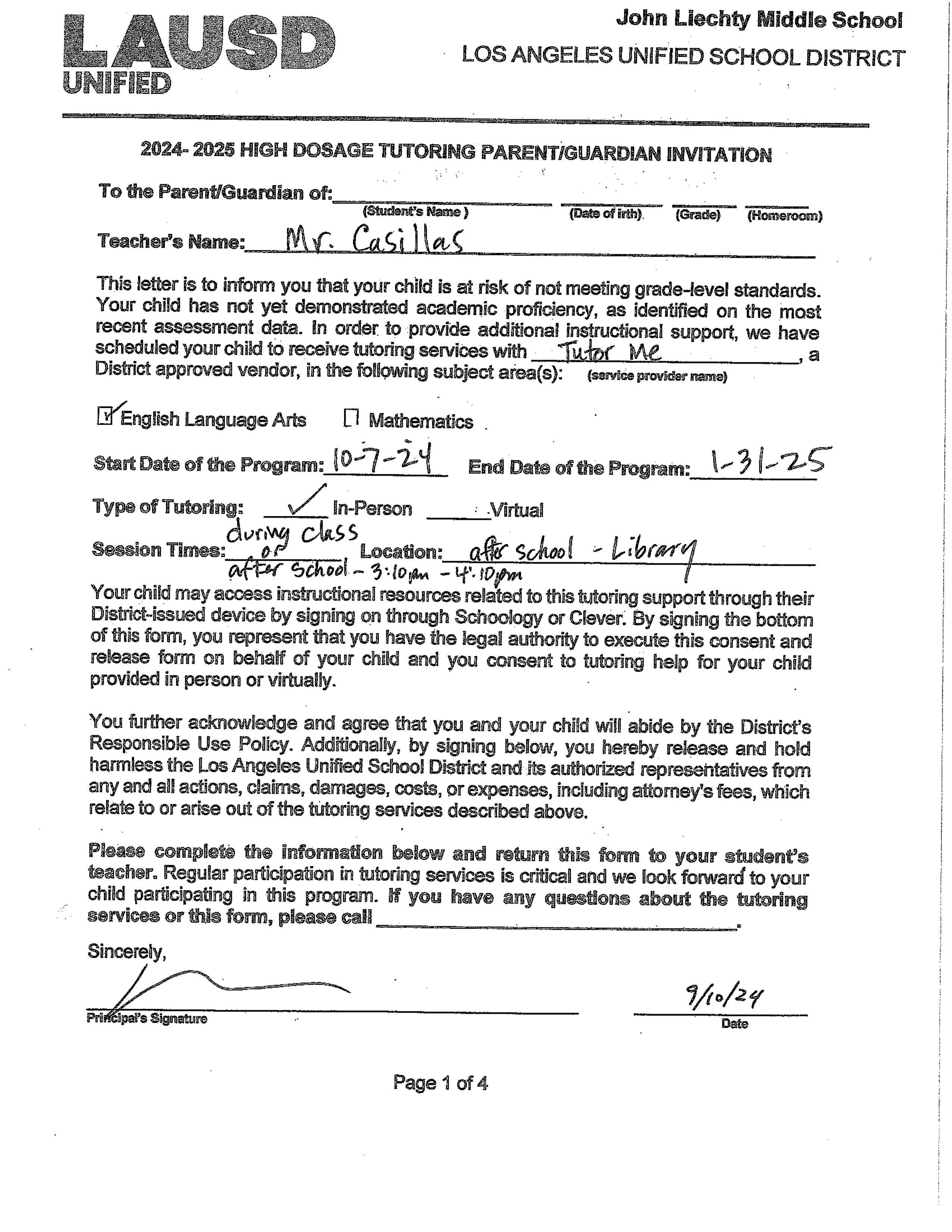 Tutor Me Student Application John H Liechty Middle School