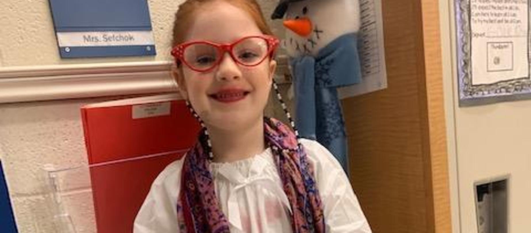student dressed as 100 year old