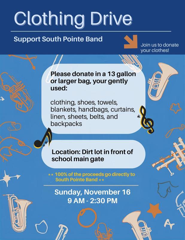 BAND CLOTHING DRIVE ON NOVEMBER 16