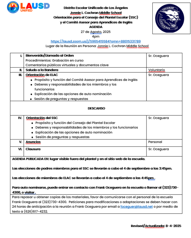 ELAC AGENDA