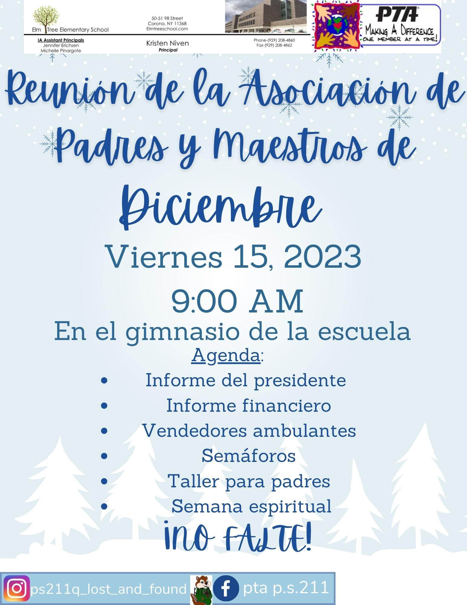 December 15th, 2023 - P.S. 211 December 2023 Parent Teacher Association  (PTA) Meeting – P.S. 211 School-Wide Events (Current School Year) – Elm  Tree Elementary School