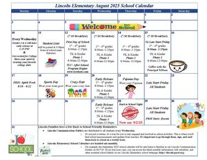 August: Lincoln Elementary Calendar Update