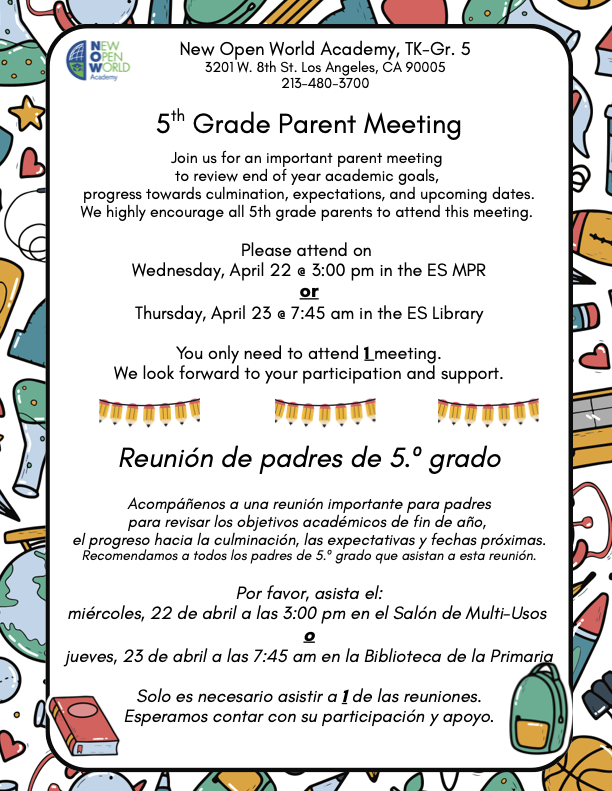 %th Grade Parents Meeting Flyre