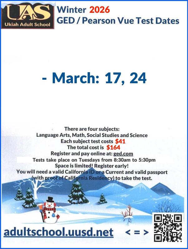 March 2026 GED / Pearson Vue test Dates poster.