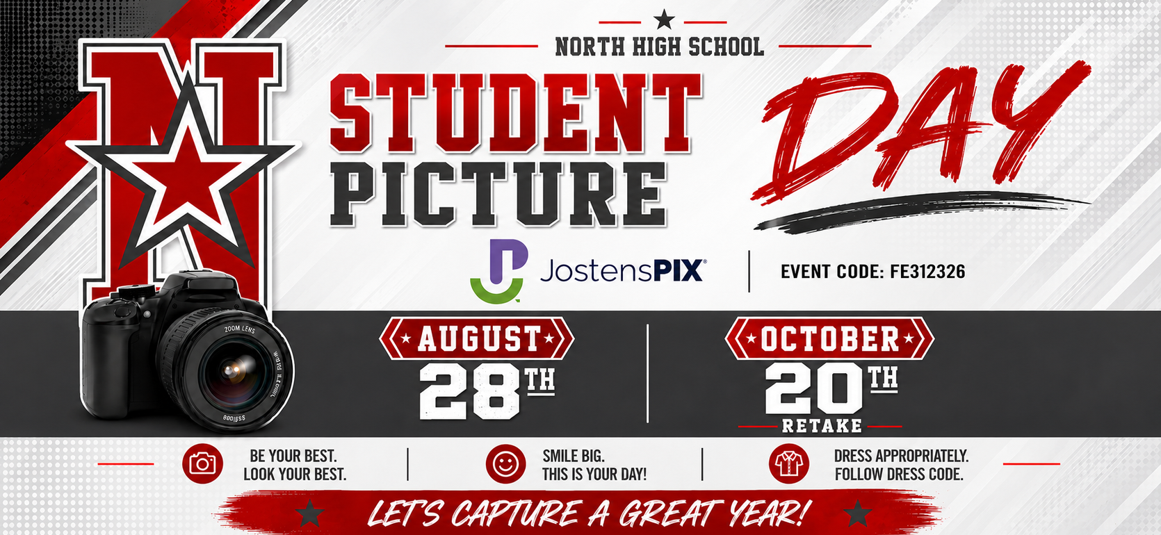 Announcement for North High School Student Picture Day with event details.