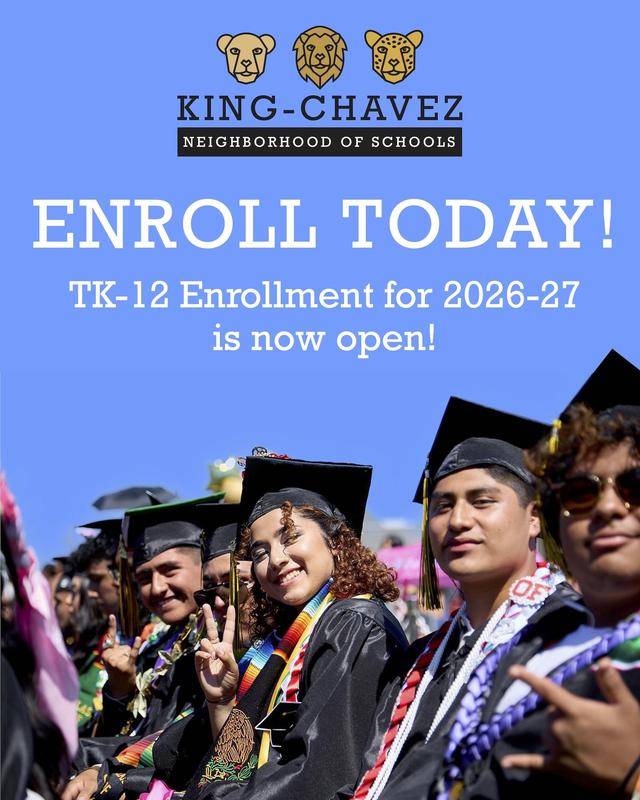 "Enroll Today" message with a photo of graduates