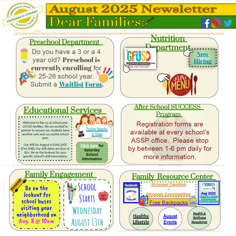 GFUSD Family Newsletter//Boletín Informativo Thumbnail Image