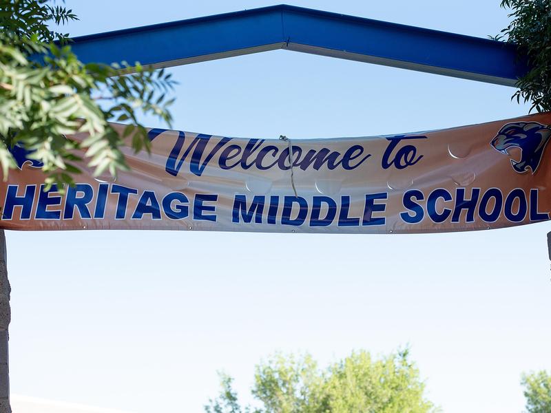 banner welcoming students to heritage middle school