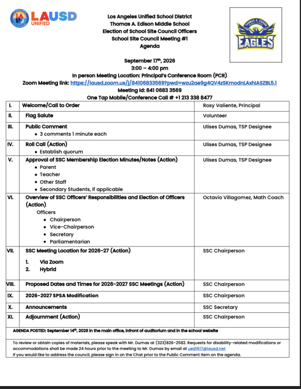 SSC Meeting #1- September 17th, 2026 from 3:00 pm- 4:00 pm Featured Photo
