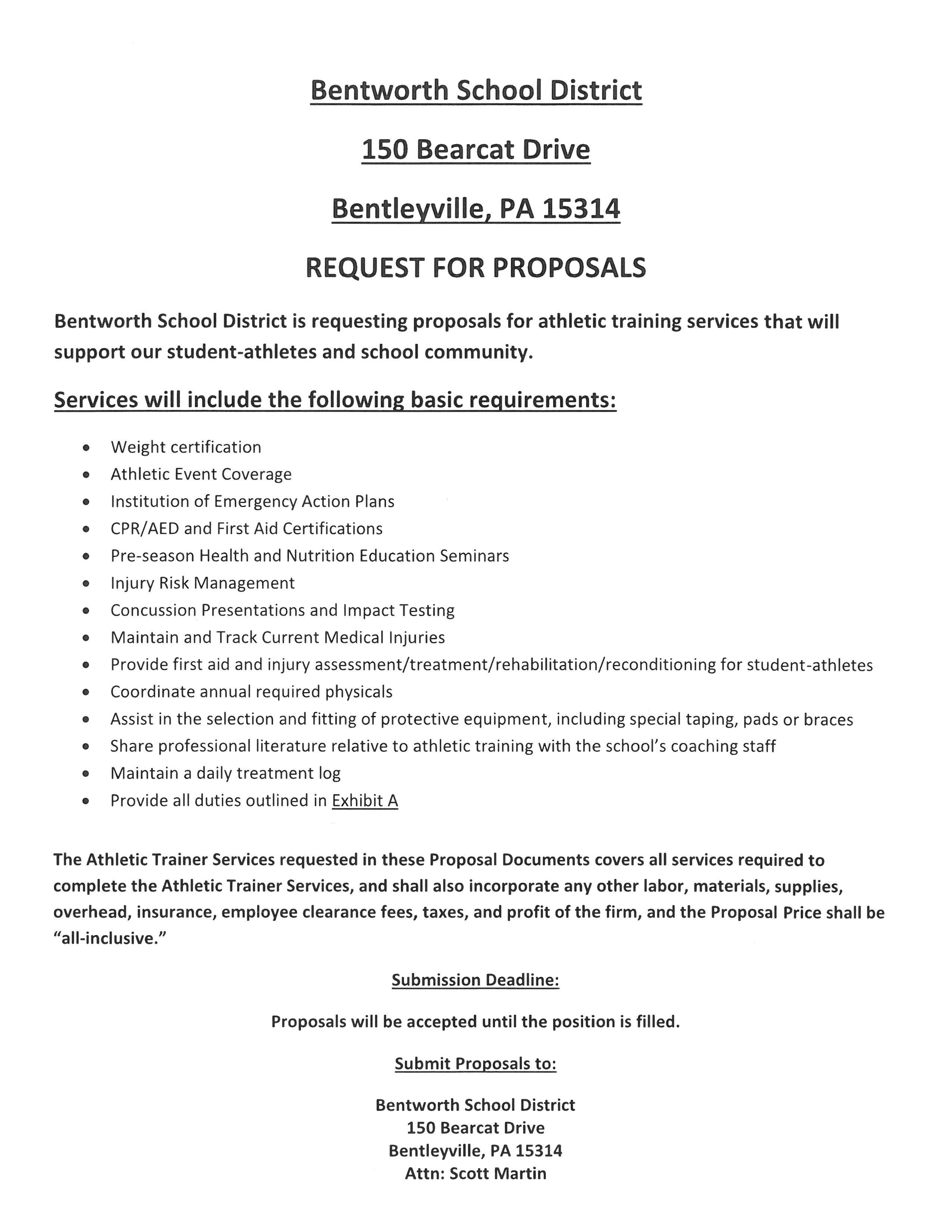 Athletic Trainer RFP Employment Bentworth School District