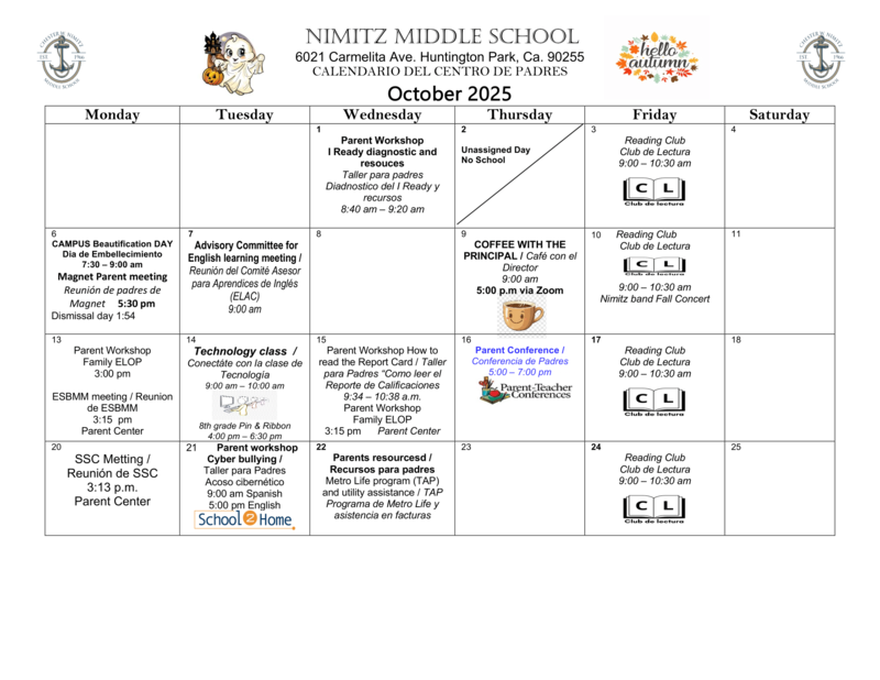 Noticias del Centro de Padres para Octubre de 2025: Calendario y Talleres/October 2025 Parent Center Updates - Calendar and New Workshops Featured Photo