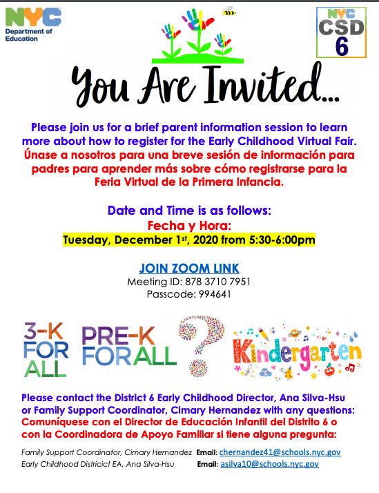Early Childhood Virtual Fair Registration Meeting Flyer bilingual