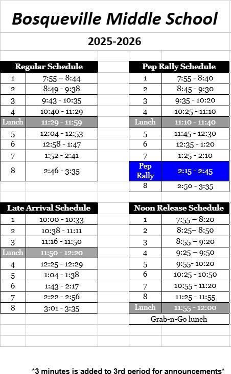 Middle School Bell Schedule