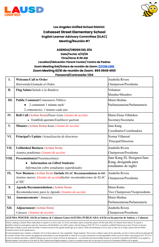 Meeting Agenda/Orden del día de la reunión