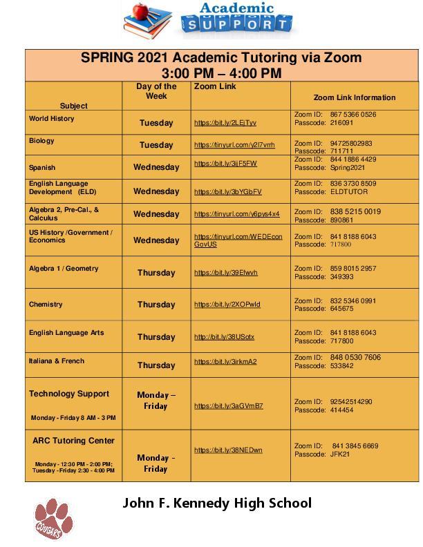Spring 2021 Tutoring Schedule Featured Photo
