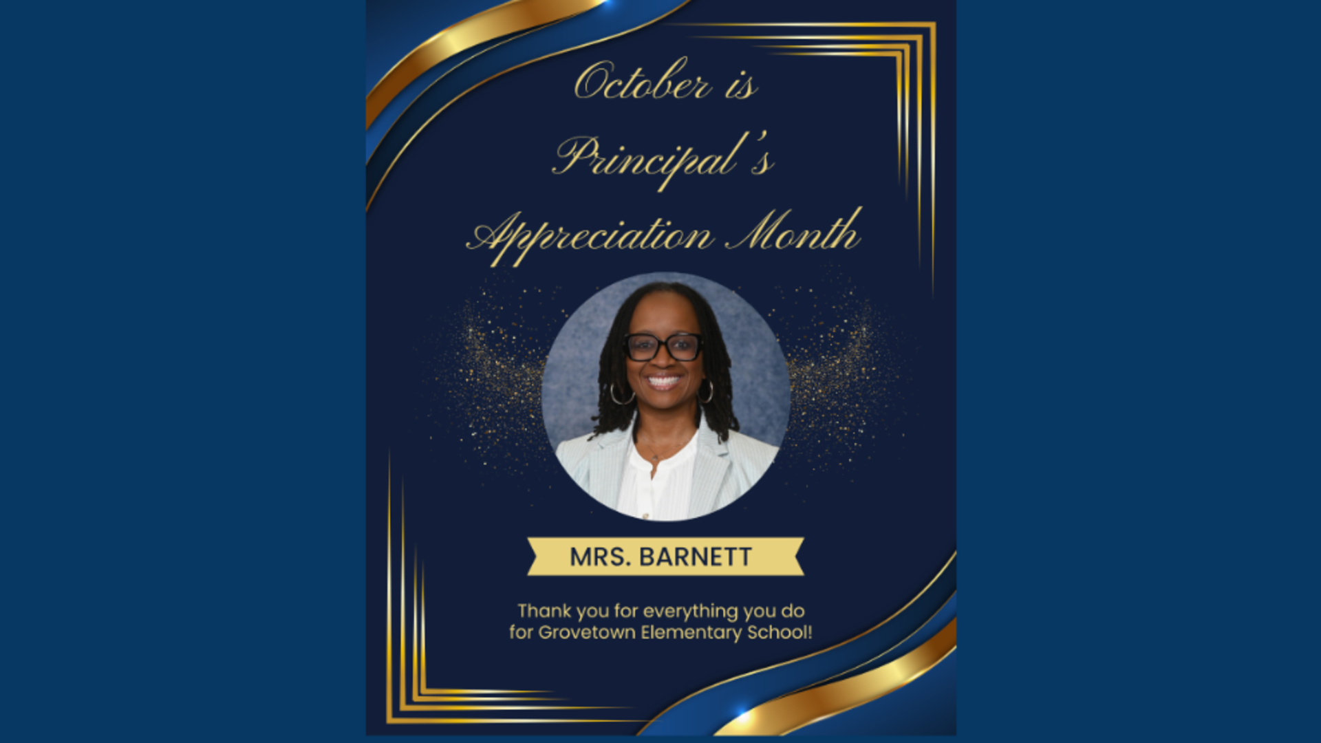 A digital poster honoring Mrs. Barnett for Principal's Appreciation Month.