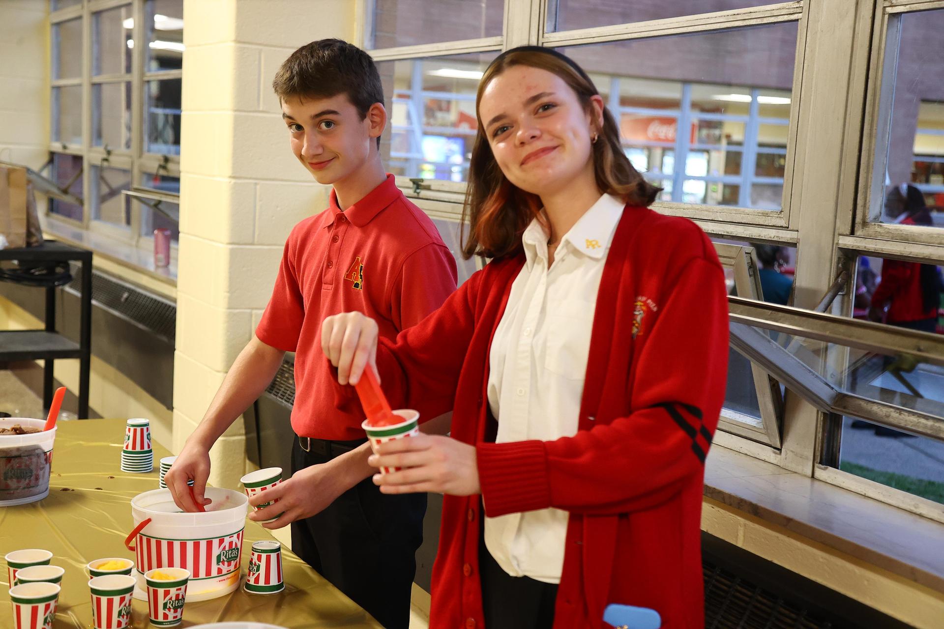 Students working an event