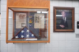 A display case honors Ray Page at Page Elementary School.