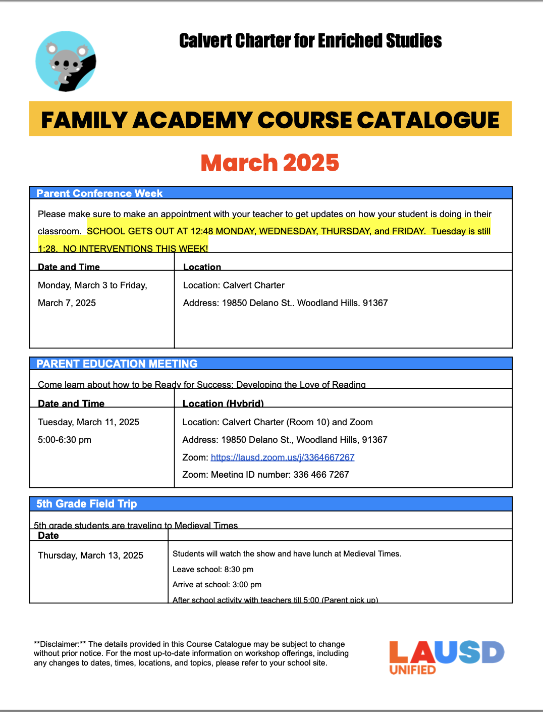 March Course Catalog Calvert Charter for Enriched Studies