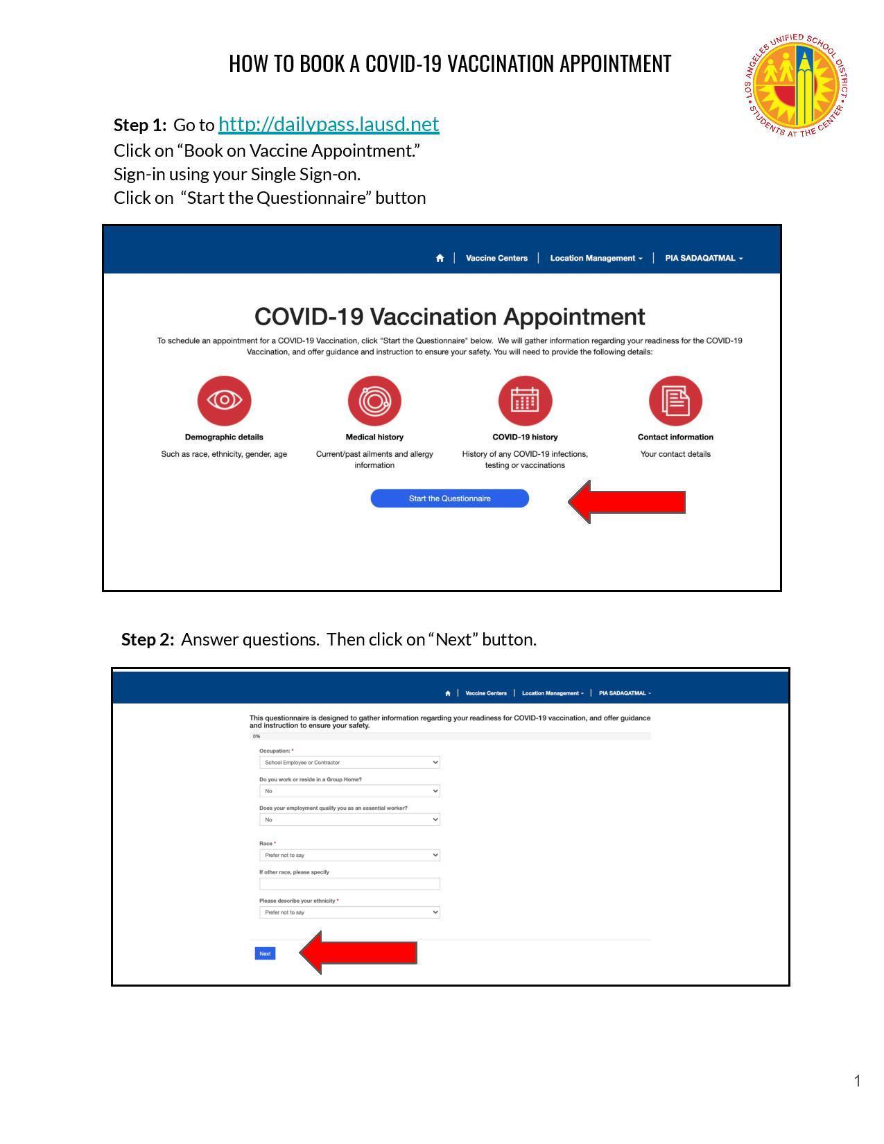 COVID How to Book a COVID Vaccination Appointment (LAUSD) Resources