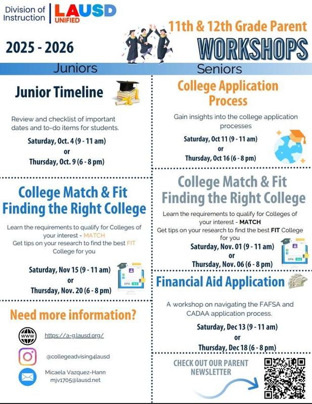 11th & 12th Grade Parents Workshops