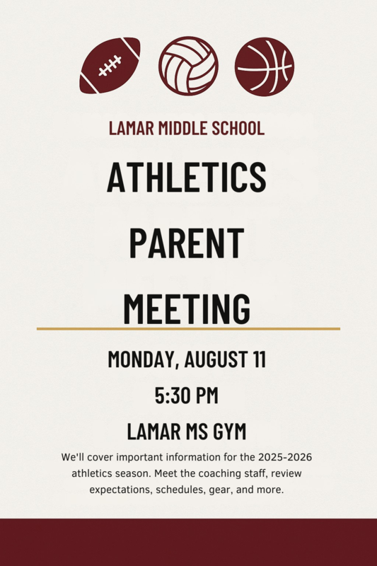 athletics parent meeting on august 11 at 5:30pm