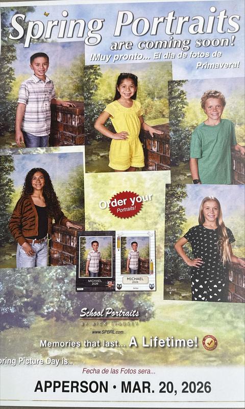 Spring picture day is March 20th.