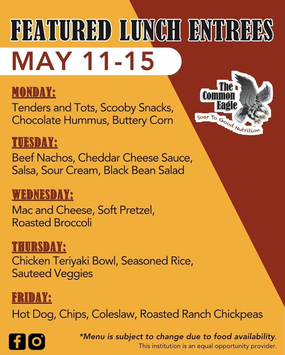Cafe Menu 2026 May 11 to 15