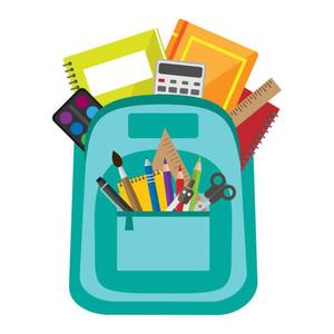 green backpack with school supplies