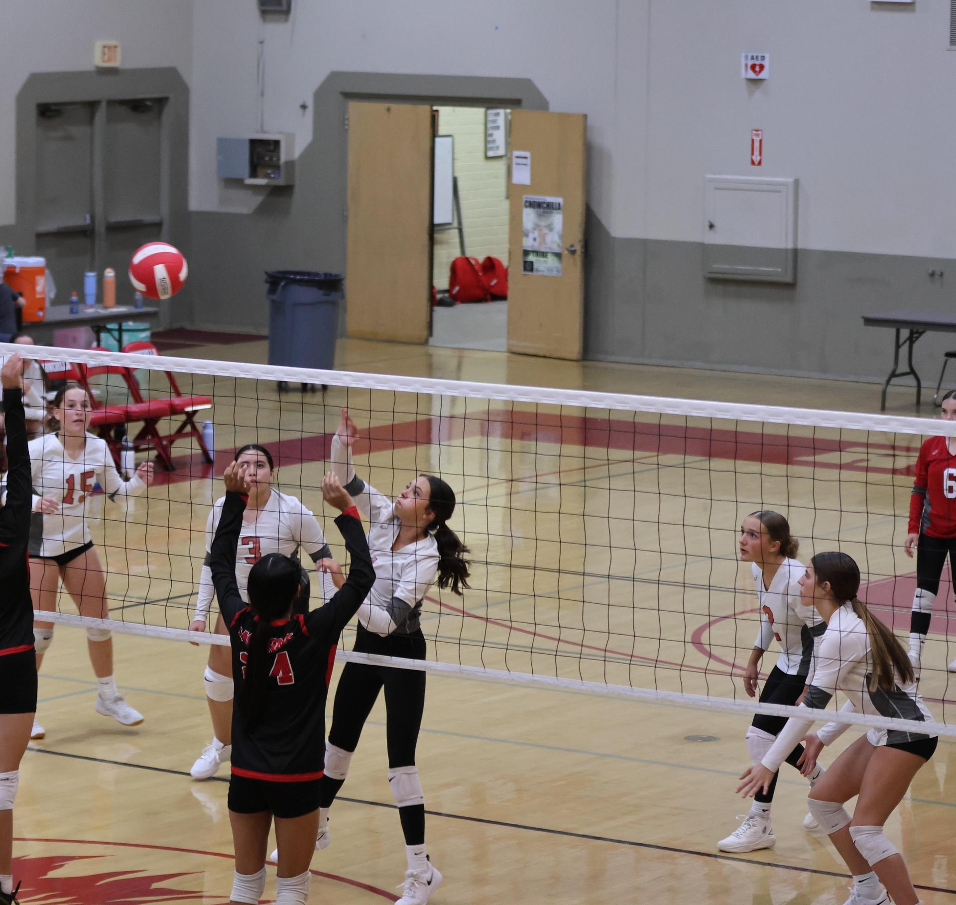 junior varsity girls playing volleyball 120