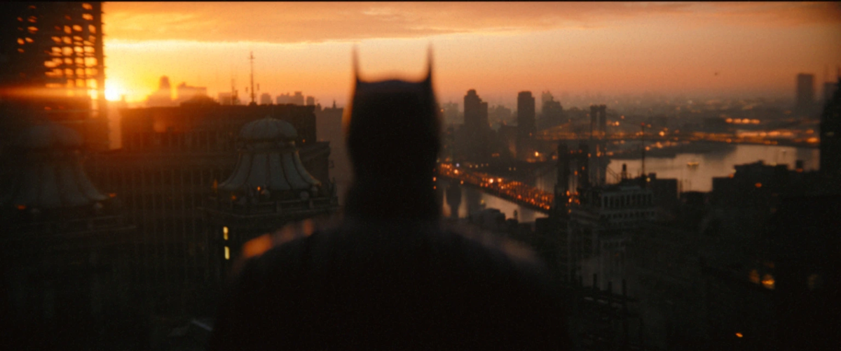 Batman staring out into a virtual Gotham