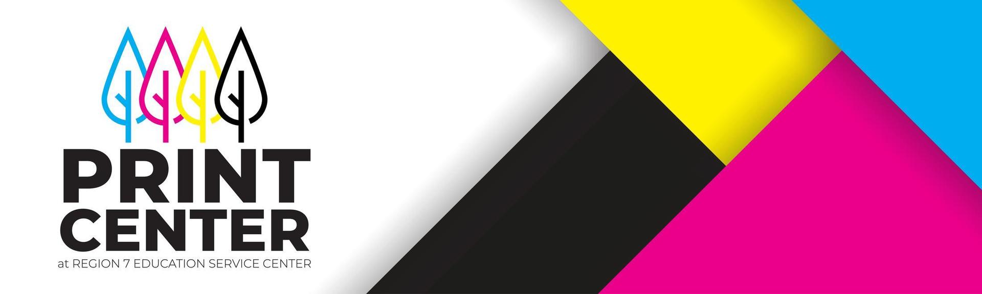 Region 7 Print Center logo banner promoting professional printing and design services for East Texas schools and organizations.