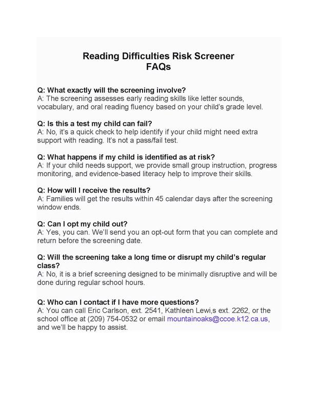 Reading Screener FAQ