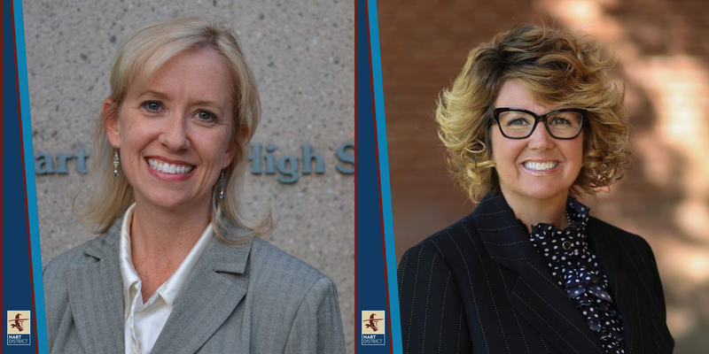 Jan Daisher a blond woman smiling and Elizabeth Wilson, a brunette woman with glasses smiling.