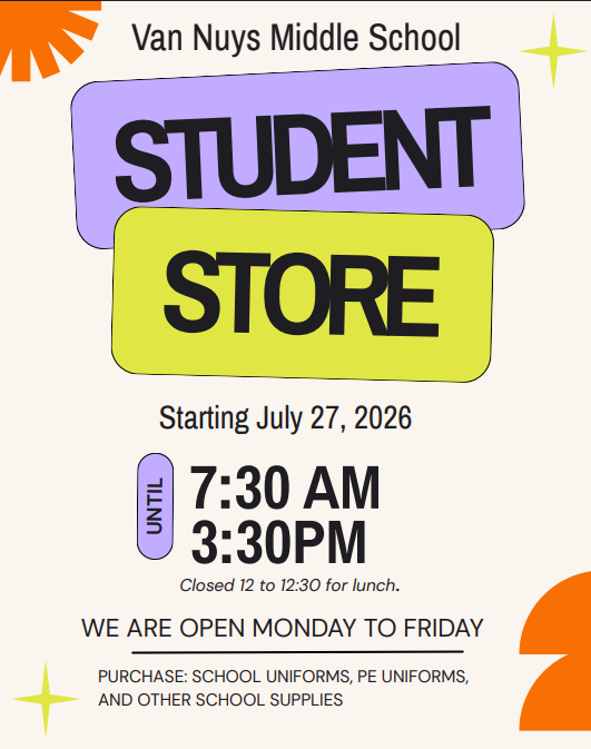 Van Nuys Middle School Student Store Hours