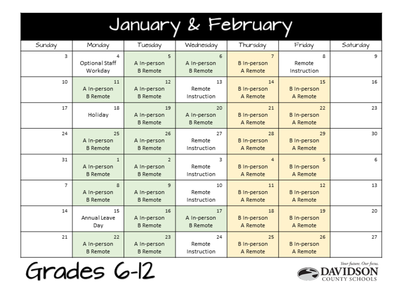 January and February Calendar for Secondary