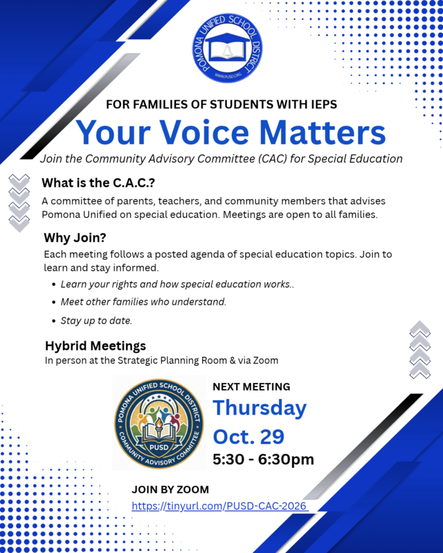Join Us! Community Advisory Committee (CAC) for Special Education Meeting - English Text