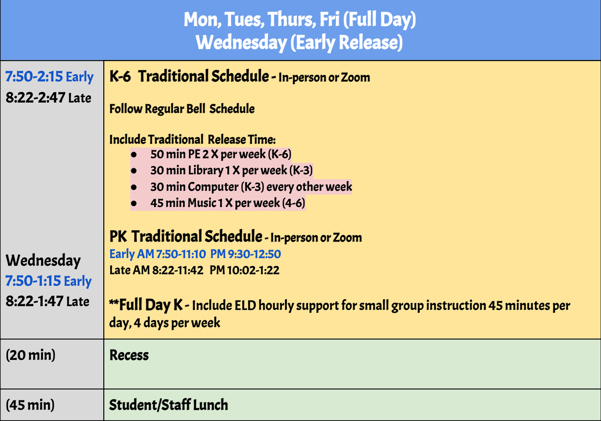 Elementary schedule effective April 19.